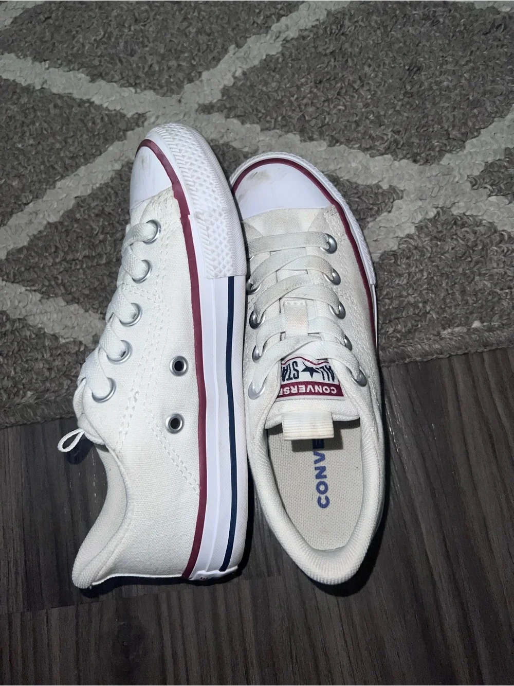 Converse Kids White Low Top Sneakers with Red Trim